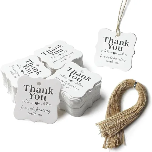 Miniatura 9 de SallyFashion 150 unidades de etiquetas de regalo marrones «gracias» con cuerda, etiquetas de papel de 2 x 3 pulgadas para regalos de fiesta, bodas
