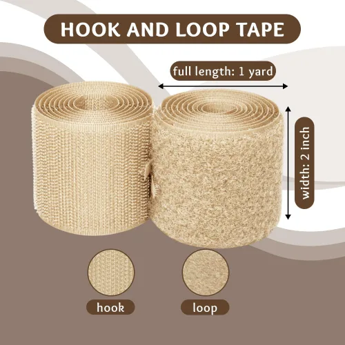 Miniatura 2 de Cinta de velcro para coser de 2 pulgadas de ancho, color beige claro, no adhesiva, 1 yarda de longitud, cinta de nailon beige, juego de sujetadores