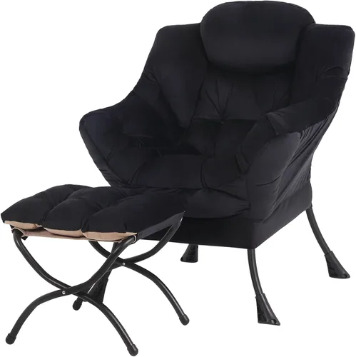 Miniatura 20 de Tiita - Sillón reclinable con otomana, grande, moderno, silla de ocio, de lectura, con reposapiés, para dormitorio, sala de estar, dormitorios, Gris