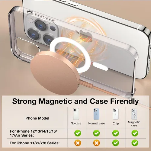 Miniatura 4 de Cargador inalámbrico magnético para iPhone: Compatible con cargador Magsafe iPhone 17 16 15 14 13 12 Serie y Airpods 4 3 2 Pro - Carga rápida de 15