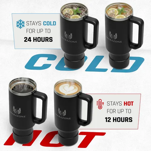 Miniatura 5 de MARAZONE Vaso aislado de 40 onzas con asa y pajilla – Taza de acero inoxidable de doble pared al vacío que cabe en portavasos de automóvil, taza