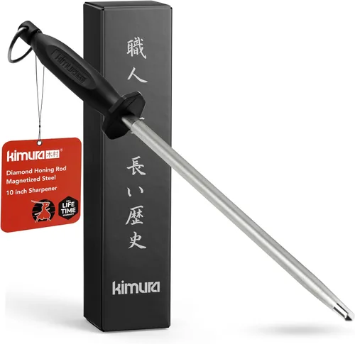 Miniatura 4 de Kimura® Acero de afilado profesional, varilla de afilado de 10 pulgadas, afilador de cuchillos de acero al carbono, acero magnetizado, mango