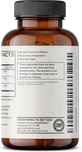 Miniatura 5 de Futurebiotics Cúrcuma + curcumina, antioxidante, apoyo articular y digestión con BioPerine para una mayor ingesta de nutrientes, sin OMG, 90