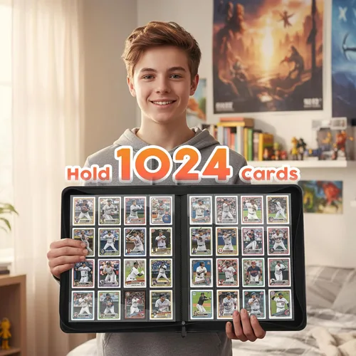 Miniatura 6 de Carpeta Premium de Tarjetas Coleccionables con más de 1000 bolsillos, Carpeta de 16 bolsillos sin anillo de carga lateral para cartas de Negro