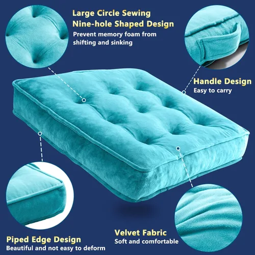 Miniatura 4 de 1 MIDDLE ONE Juego de 2 almohadas de suelo de espuma viscoelástica, cojines de suelo para adultos sentados, cojines de asiento cuadrados grandes