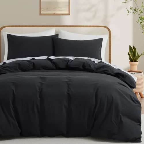 Miniatura 16 de LOVQUE Funda de edredón de algodón verde oliva, tamaño King, juego de ropa de cama natural similar al lino con cierre de cremallera (sin edredón)