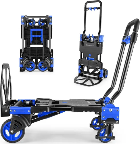 Miniatura 8 de Carretilla de mano plegable de 330 libras para trabajo pesado, combinación de cuatro ruedas y dos ruedas, carrito convertible con mango retráctil