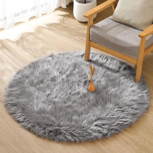 Miniatura 66 de ORINOVA Alfombras de pelo sintético lavable de color gris plateado claro para dormitorio, alfombra de felpa para sala de estar, alfombra