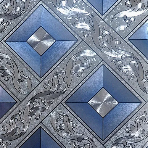Q QIHANG DAWEI - Papel tapiz decorativo para habitación de KTV, mosaico plateado, diseño de rombos y rombos, color azul plateado, 1.73 pies de ancho