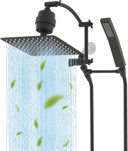 Miniatura 24 de Hibbent Cabezal de ducha de lluvia de 10 pulg. de metal completo con certificación CUPC, juego de cabezal de ducha doble, varita de ducha de mano