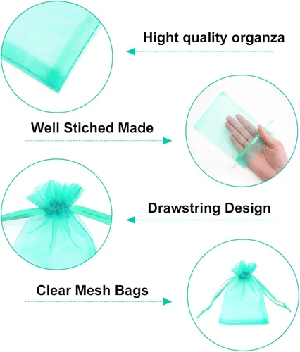 Miniatura 3 de G2PLUS Bolsas de organza con cordón de 4 x 6 pulgadas, 100 bolsas de organza azul aguamarina, bolsas de malla transparente para joyas, bolsa