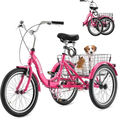 Miniatura 10 de VIRIBUS Triciclo plegable para adultos, triciclo plegable de 20 pulgadas para adultos de 1 o 7 velocidades con cesta, bicicletas plegables de 3