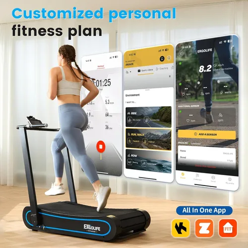 Miniatura 4 de ERGOLIFE Curved Treadmill with Non-Electric Motorized, 2-in-1 Folding Treadmill with APP for Home Workout, Compact Manual Walking Pad, Office