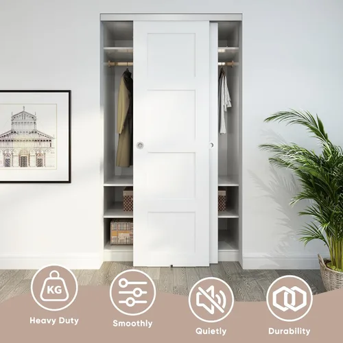 Miniatura 2 de JUBEST Herrajes para Puerta Corredera de 48", Juego de Herrajes de Aluminio para Puerta Corredera de Armario con Tirador Incluido, Suave