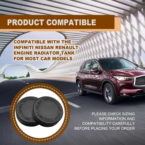 Miniatura 6 de 2 piezas de tapa de depósito negra para tanque de agua refrigerante de radiador de motor, compatible con Infiniti Nissan Renault, OEM# 21712-79900