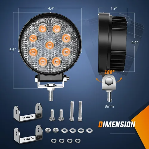 Miniatura 2 de Nilight - 2 barras de luz LED de 4.5 pulgadas, 27 W, focos redondos ámbar, luz estroboscópica todoterreno, para neblina, techo, para SUV, camión