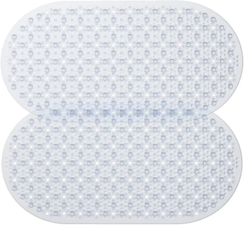 Miniatura 15 de HITSLAM Tapete antideslizante para bañera, 27 x 15 pulgadas, con ventosas y orificios de drenaje, lavable a máquina, ovalado, para niños, personas
