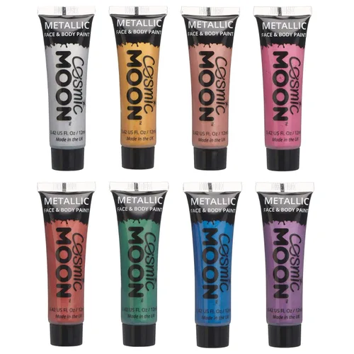 Cosmic Moon - Maquillaje metálico para la cara y el cuerpo - 0.40 fl oz - ¡Crea fascinantes diseños de pintura facial metálica! - El juego de 8