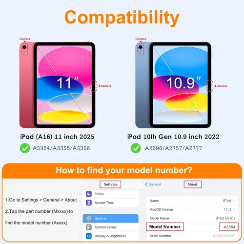 Miniatura 6 de DTTO Funda para iPad (A16) 11ª generación de 11 pulgadas 2025, funda para iPad de 10ª generación, soporte ajustable para vertical/paisaje, protector