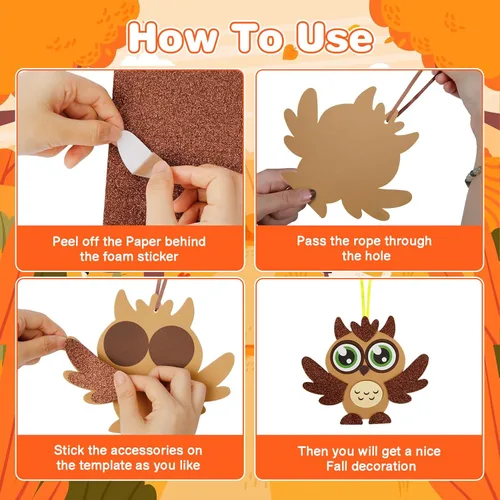Miniatura 3 de Fennoral Paquete de 12 Kit de Manualidades de Otoño para Niños Haz Tu Propio Animal de Otoño Calcomanías de Espuma Artes y Manualidades de Otoño