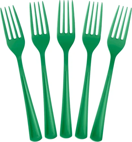 Exquisite Tenedores de Plástico Verde Esmeralda 50 Piezas Tenedores Verdes Utensilios Desechables Juego de Cubiertos de Plástico Resistente Juegos