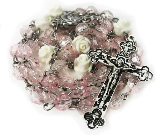 Miniatura 3 de Lourdes - Rosario de rosa rubor para mujer, regalo católico, collar de rosario para mujer