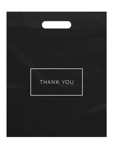Bolsas de plástico grandes con logotipo de agradecimiento, 12 x 15 pulgadas, con asas troqueladas, 100 unidades, ideales para mercancías, regalos,
