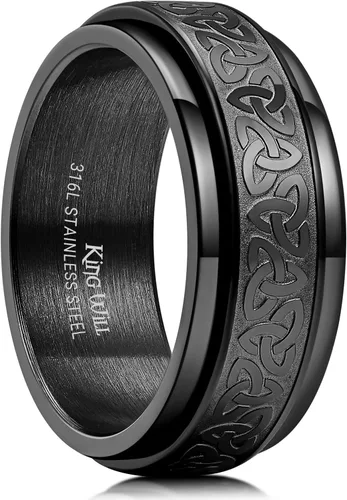 Miniatura 30 de King Will Anillo giratorio de acero inoxidable 316L para hombres y mujeres, 0.315 in de dragón/nudo celta, anillo para ansiedad para aliviar