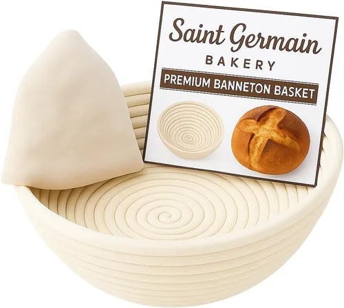 Saint Germain Bakery Cesta Banneton Redonda Premium para Pan con Forro - Cesta de Fermentación Brotform Perfecta para Hacer Pan Hermoso (10 pulgadas)