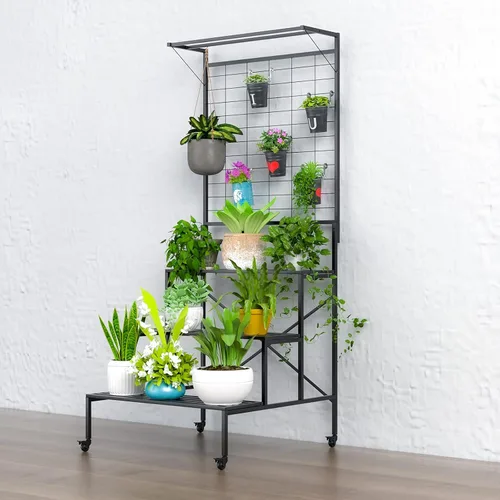 Miniatura 13 de Zhongma Soporte de metal resistente de 2 niveles para plantas para el hogar, interior y exterior, 35.43 pulgadas de largo x 17.5 pulgadas de ancho x