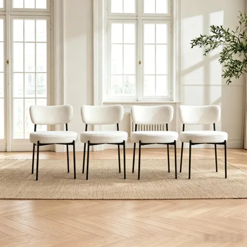 Miniatura 10 de Boucle - Juego de 2 sillas de comedor modernas de mediados de siglo con respaldo curvado y marco de metal, sillas de comedor tapizadas redondas
