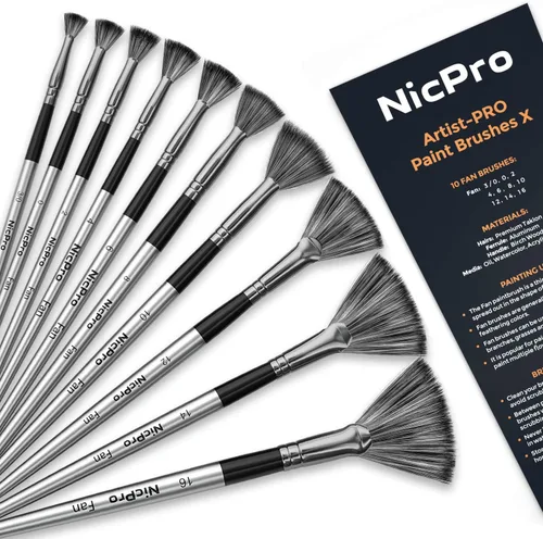 Nicpro Juego de 10 pinceles de pintura para artista, suave y antidesprendimiento, mango corto de madera para acrílico, acuarela, óleo, pintura