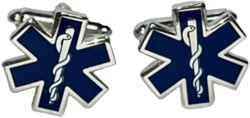 EMT - Gemelos paramédicos de Star of Life azules con caja de regalo de presentación, ambulancia de rescate, Esmalte, ammolita