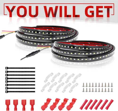 Miniatura 5 de Juego de 2 luces LED de 70 pulgadas IP68 para camión, marcador lateral, tira de luces de paso flexible, blanco y ámbar (IP68)