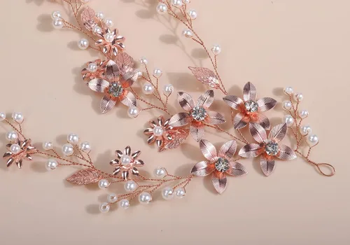 Miniatura 2 de Xerling Brides Wedding Hair Vines Rose Gold Leaf Hair Pieces Flower Hair Accessories for Girls Bridal Crystal Headband Pearls (oro rosa)