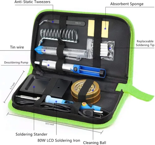 Miniatura 6 de Kit de soldador, pistola de soldadura LCD digital de 80 W con interruptor de encendido/apagado, control de temperatura ajustable y calentamiento