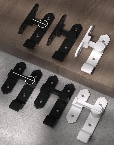Miniatura 8 de 3 paquetes de cerraduras y pestillos negros de 180 grados, pestillo de puerta corrediza abatible con asa, pestillos de puerta pesados, cerradura
