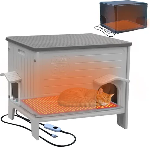 Miniatura 11 de Casa de Plástico para Gatos para Exteriores e Interiores, Casas para Gatos Ferales con Puerta de Escape, Casa Impermeable para Gatos para Exteriores