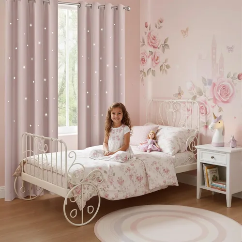 Miniatura 49 de NICETOWN Cortinas infantiles perforadas, cortinas marroquíes con estrellas azules para dormitorio de niñas, gruesas y suaves, para oscurecer la Azul