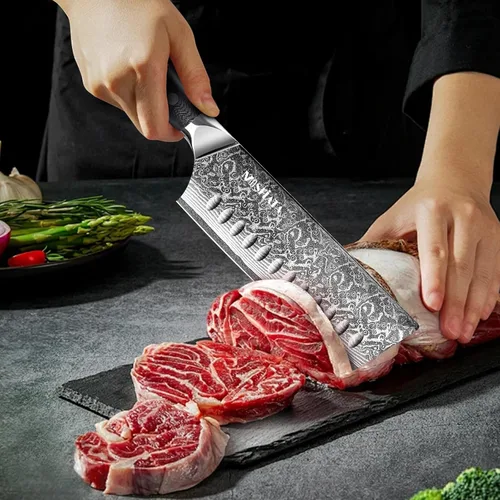 Miniatura 3 de MOSFiATA 7'Nakiri Cuchillo Damasco Profesional Sharpe Chef Cuchillo Cuchillo Cuchillo de Cocina Cuchillo Cuchillo de Acero Damasco VG-10 Hoja