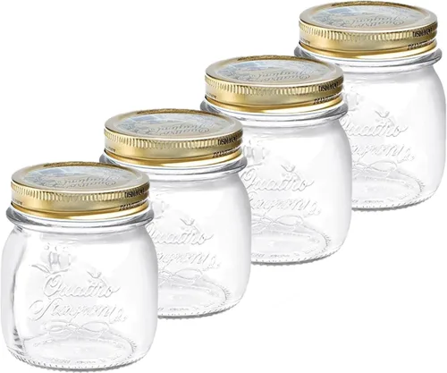 Bormioli Rocco Quattro Stagioni - Juego de 4 tarros transparentes herméticos, de 5 onzas, hechos de vidrio duradero sin BPA, fabricado en Italia.