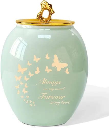 Urna de mariposa mediana para cenizas humanas hembra/mujer/mamá/madre | Green Ceramics Decorative Urns for Human Ashes,Memorial Urn with Velvet Bag