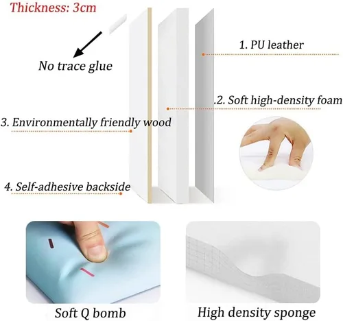 Miniatura 6 de Paneles tapizados 3D anticolisión para niños, paneles de pared tapizados para despegar y pegar, cabecero Queen, panel de protección decorativo