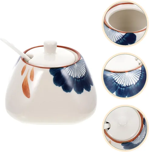 Miniatura 6 de Zerodeko Tarro de condimento de cerámica con cuchara de 10 onzas para cocina, contenedor de especias para sal, azúcar, pimienta, salsa