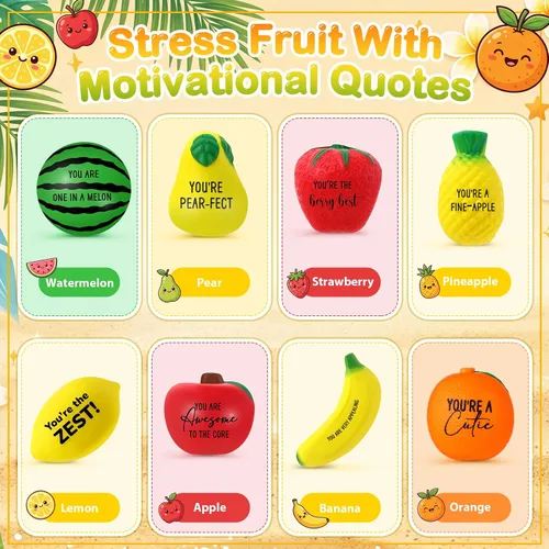 Miniatura 4 de Outus Bolas de estrés de frutas a granel, bolas inspiradoras para apretar para el regreso a clases, regalo para estudiantes para profesores