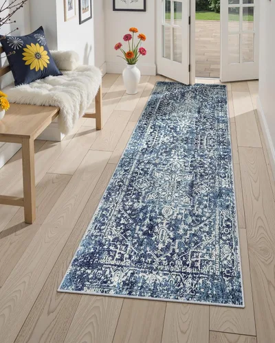 Miniatura 5 de Morebes Alfombra de pasillo de baño lavable de 2x5 pies, alfombra de pasillo vintage con medallón para cocina, alfombra de suelo suave de pelo bajo