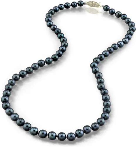 The Pearl Source Collar redondo de oro de 14 quilates de 5.0 a 0.217 in, color negro genuino japonés Akoya de perlas cultivadas en agua salada de 16