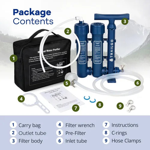 Miniatura 7 de Filtro de agua profesional para camping y senderismo - Sistema de filtro de agua portátil, bomba de mano purificador de agua de supervivencia