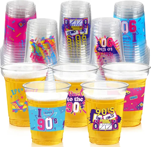 Miniatura 9 de Vasos de decoración de fiestas temáticas de los años 90, 50 vasos de plástico desechables de 16 onzas para música retro, hip hop, baile de regreso a