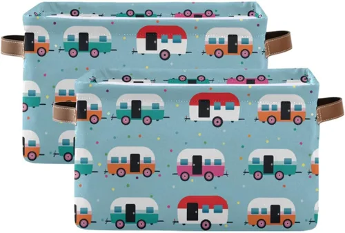 Miniatura 15 de Caravanas y tiendas de campaña en el bosque, cesta de almacenamiento cuadrada de almacenamiento, organizador de lona para almacenamiento de armario